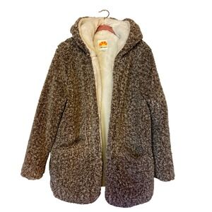 C&C California Women's Size S Cozy Sherpa Hooded Cardigan Jacket Brown